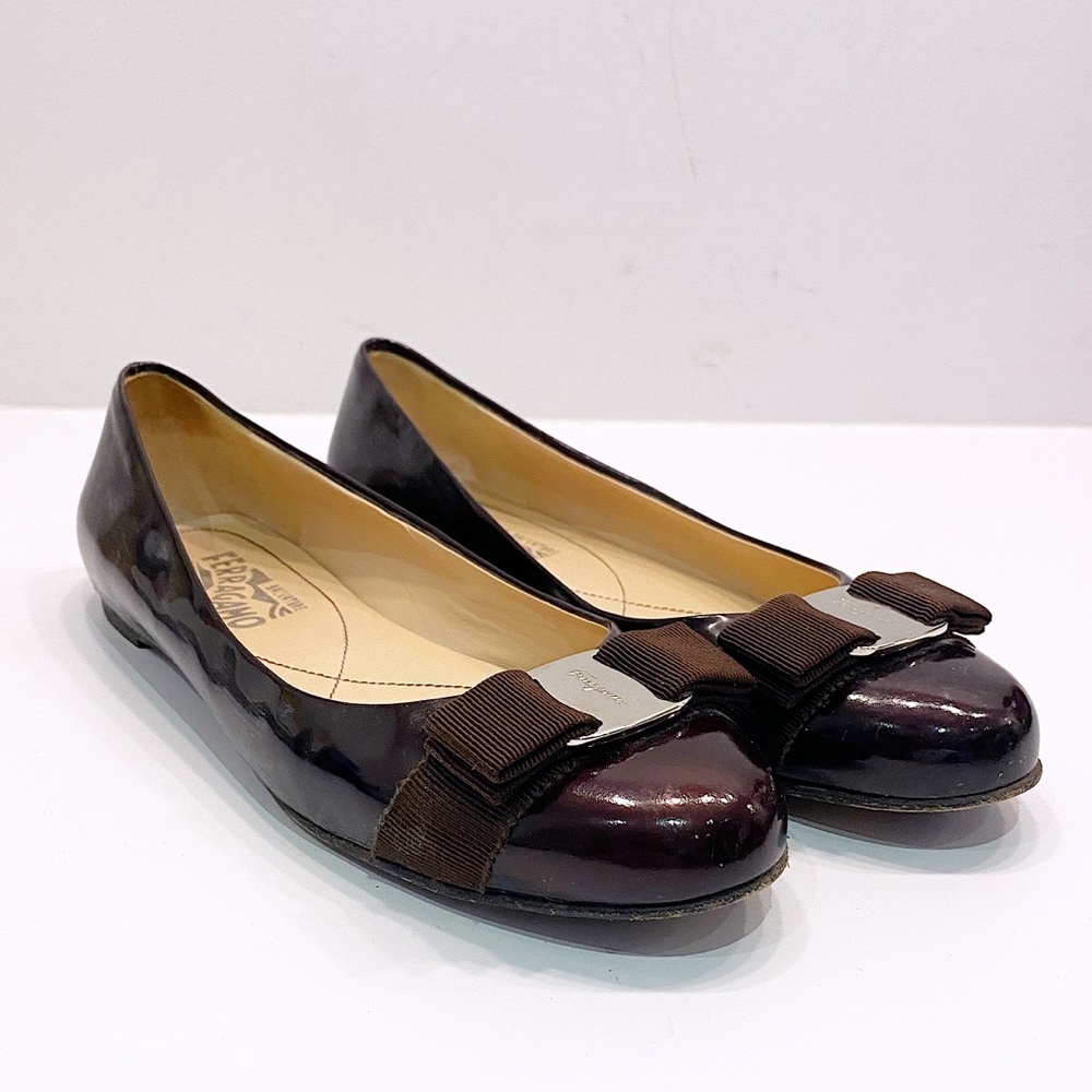 Ferragamo Brown Patent Leather Flats